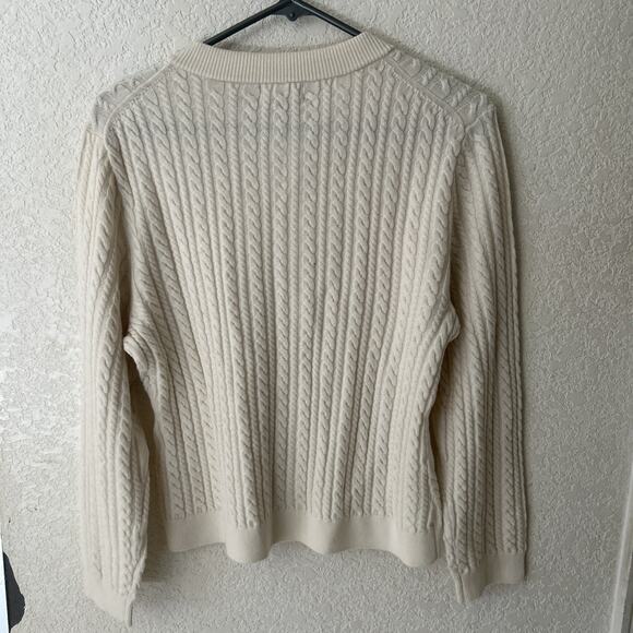 J. Crew Cable-knit crewneck cardigan in merino wool In Ivory Size L - Picture 5 of 5